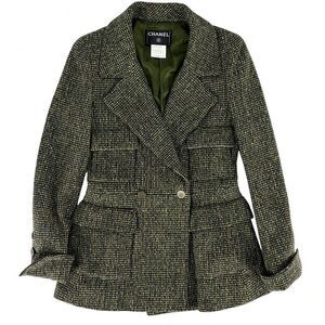 Chanel Outerwear Women's Tweed Jacket Apparel Clothes Chanel 38 Green Gold